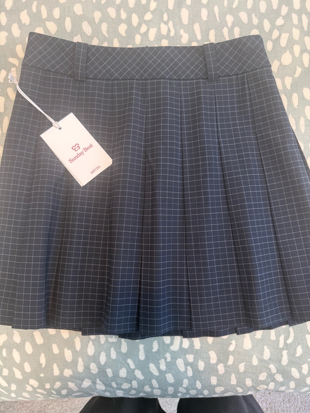 Aritzia Navy Plaid Pleated Mini Skirt